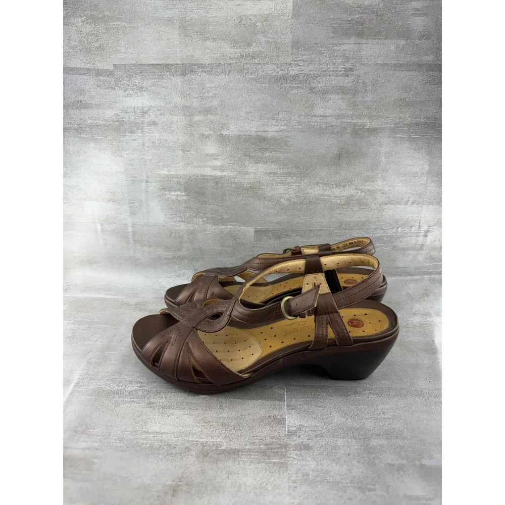 Clarks Unstructured Bronze Leather Strappy Slingback Wedge Sandals Women Sz 8M